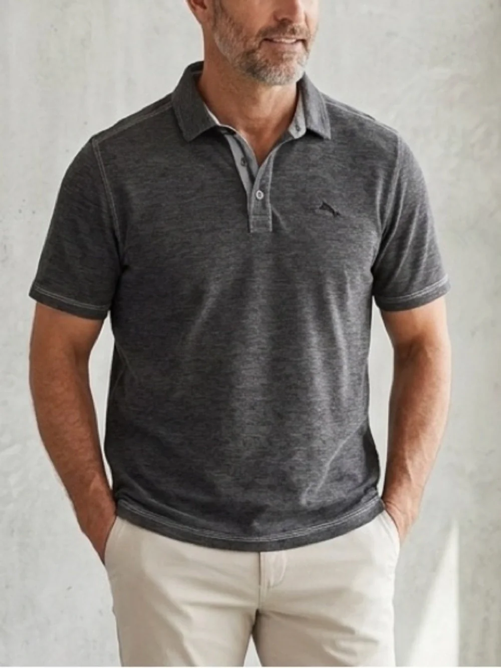 Tommy Bahama Men's XL Polo Shirt - Charcoal Gray Striped - Short Sleeve
